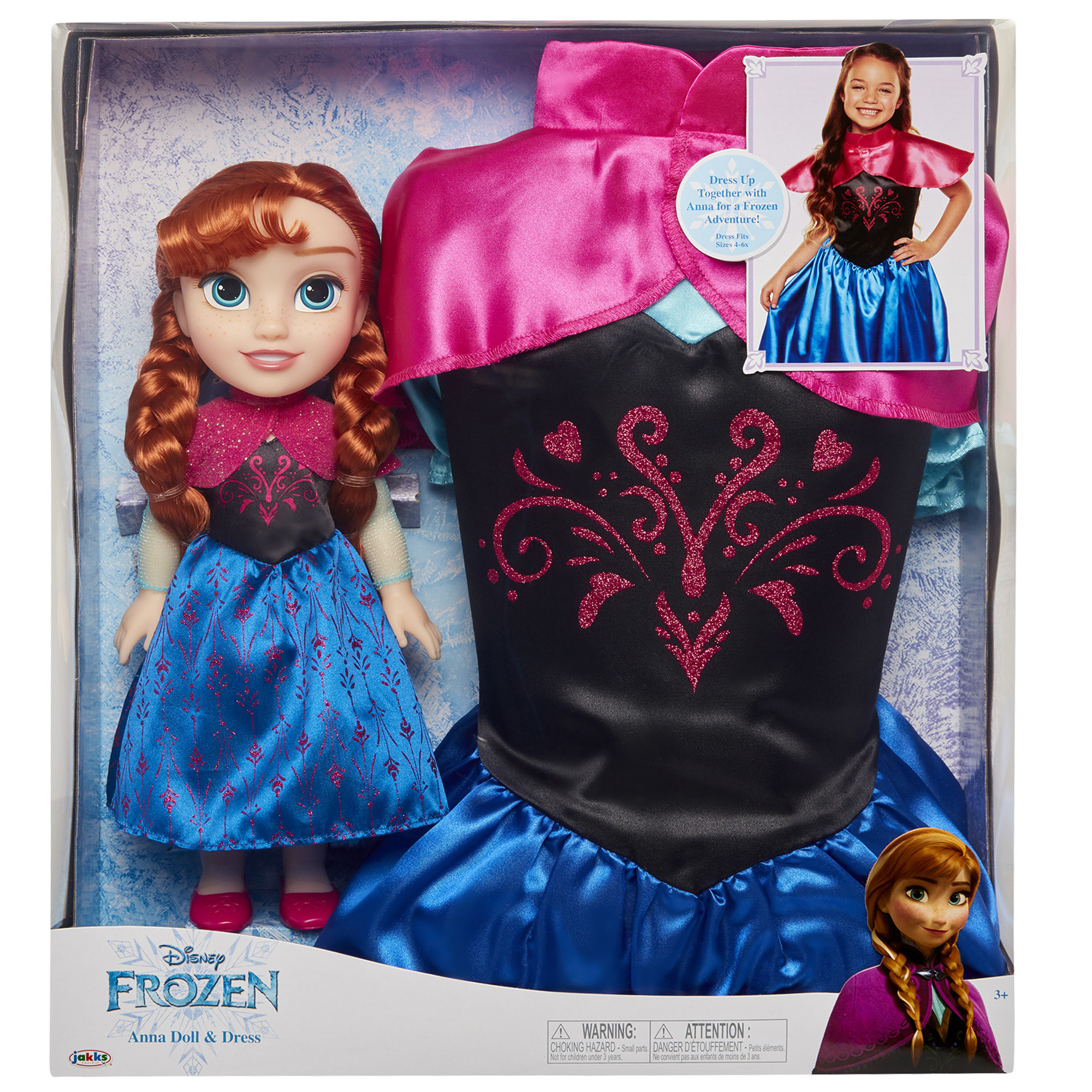 Package including doll with shoes and costume, and matching toddler costume (without shoes)