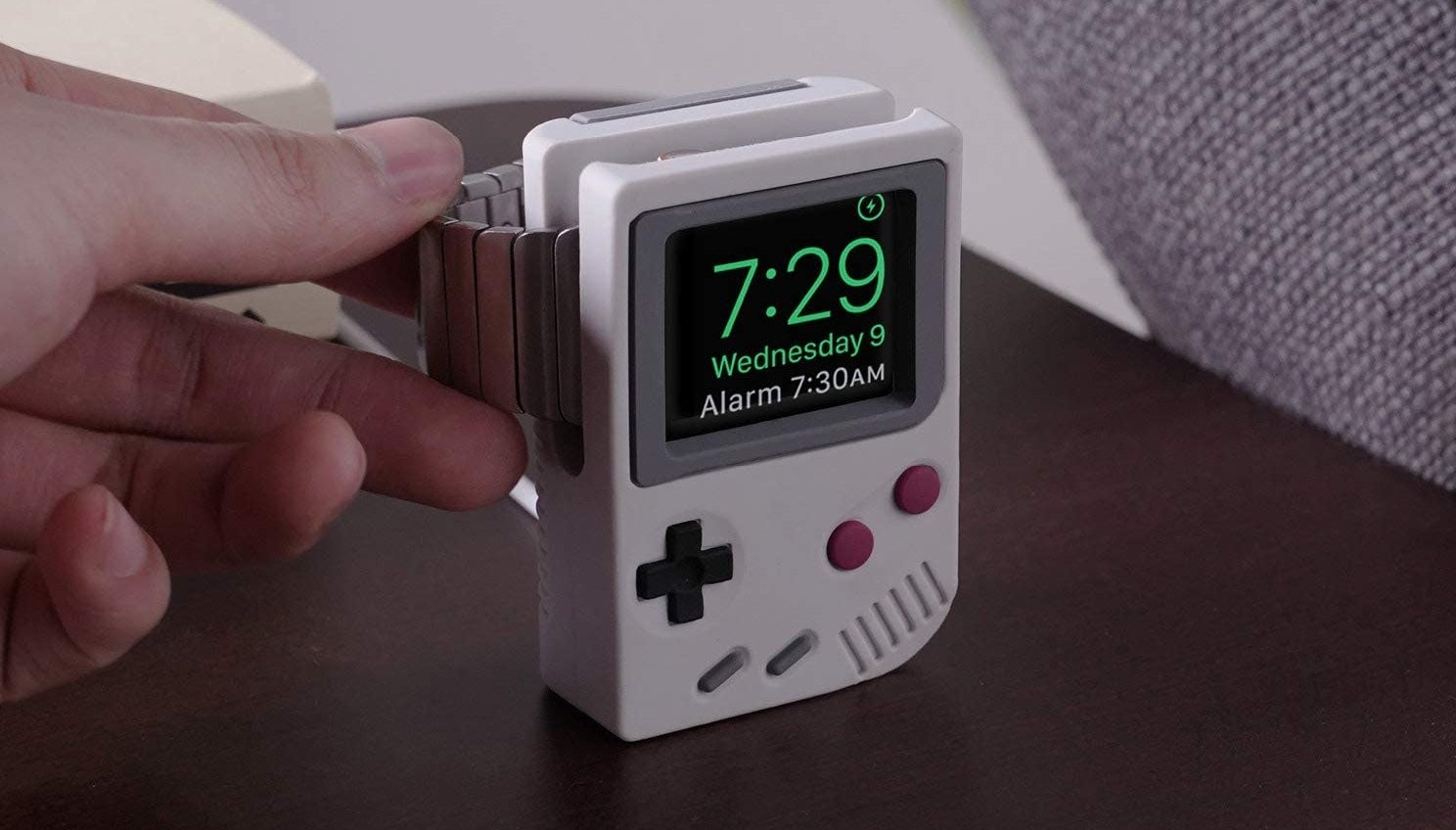The Apple Watch stand designed to look like the old Game Boy.