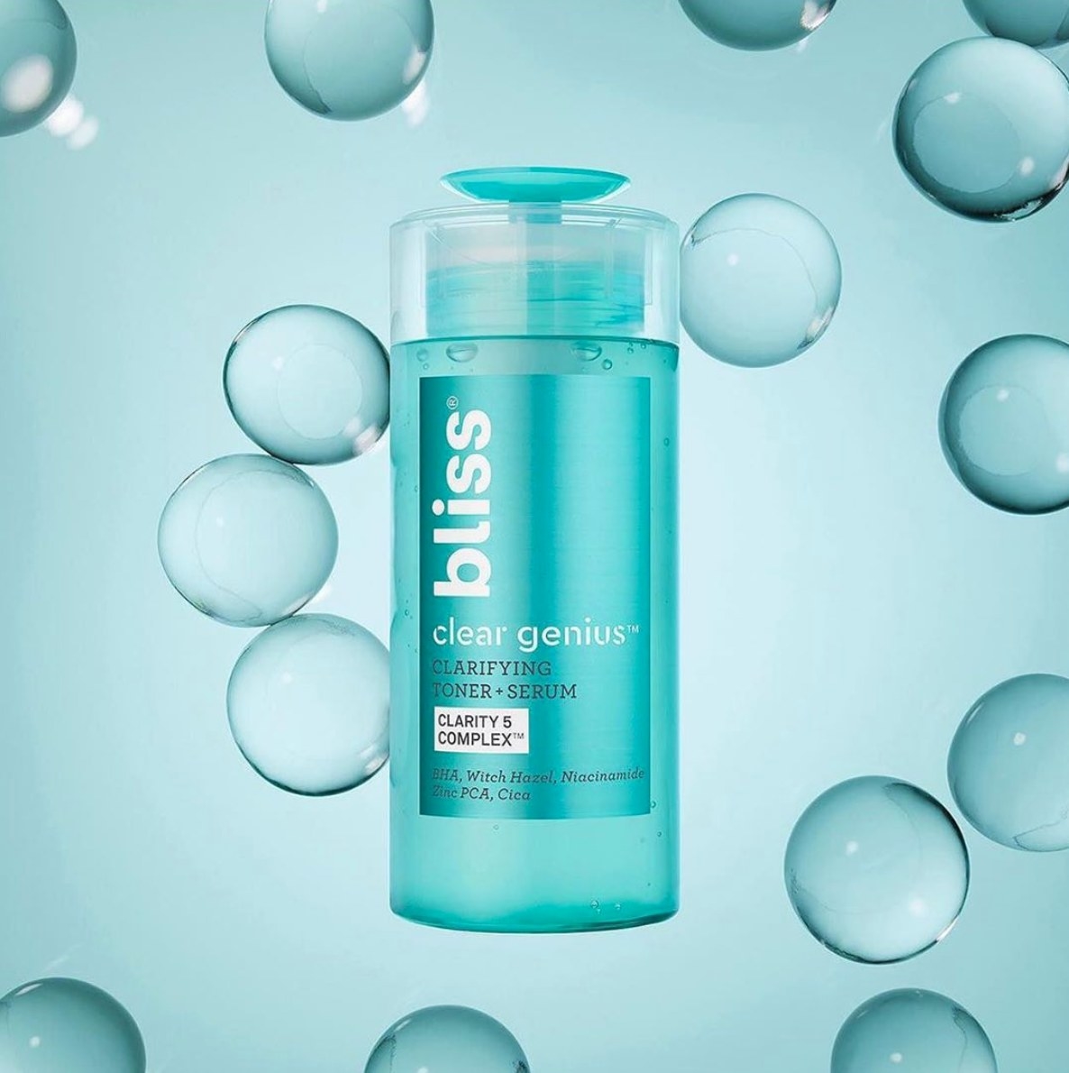 bliss clear genius toner on floatingbubble background