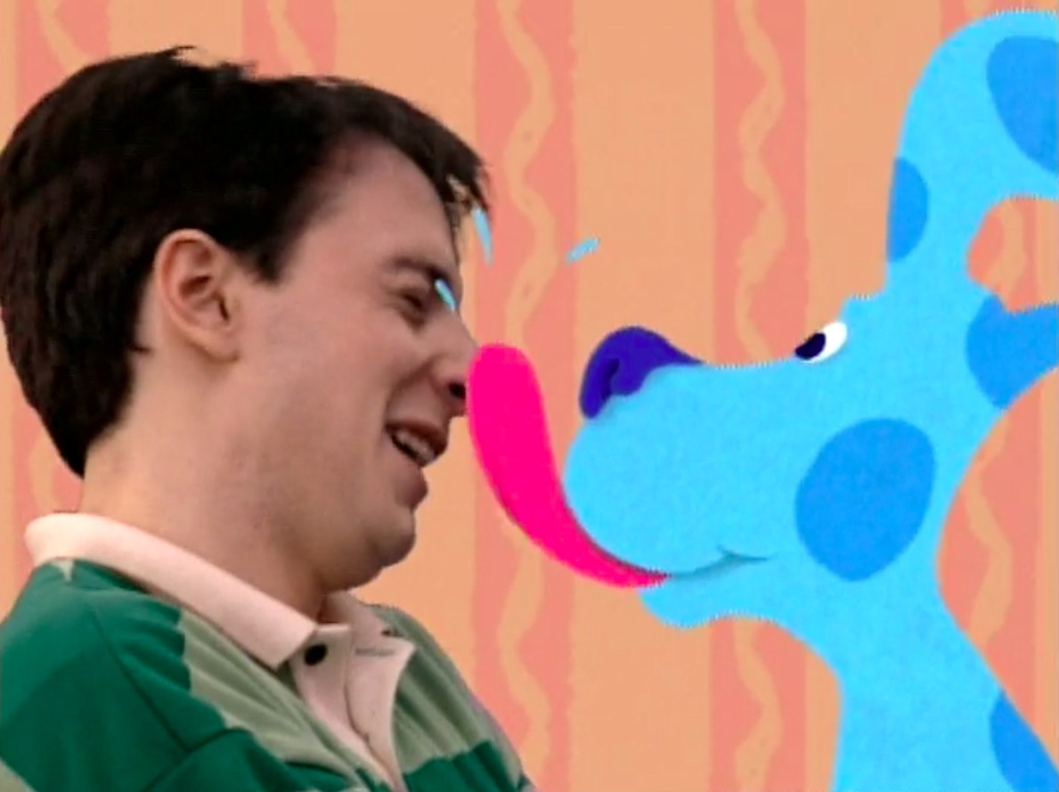 Blue licking Steve&#x27;s face
