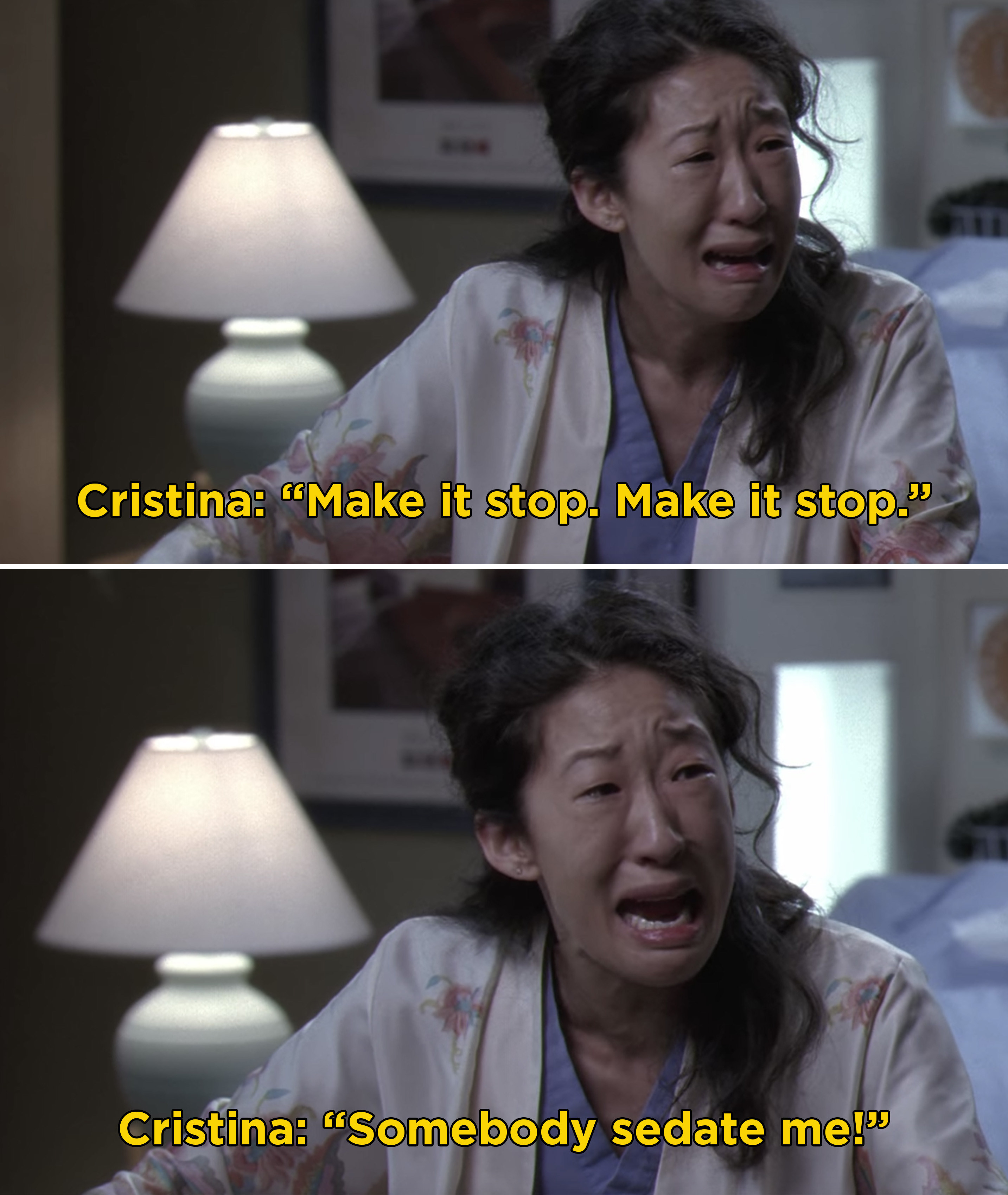 Cristina screaming, &quot;Make it stop! Make it stop! Somebody sedate me!&quot;