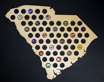 A different state map half filled with caps