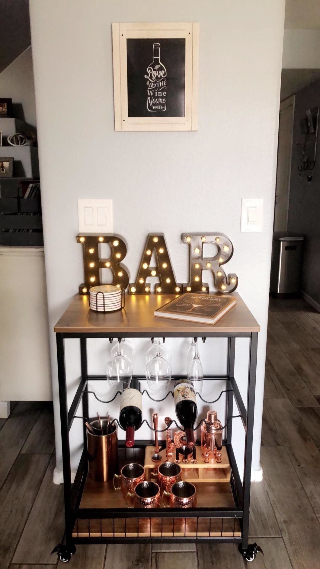 Reviewer&#x27;s stocked bar cart in home