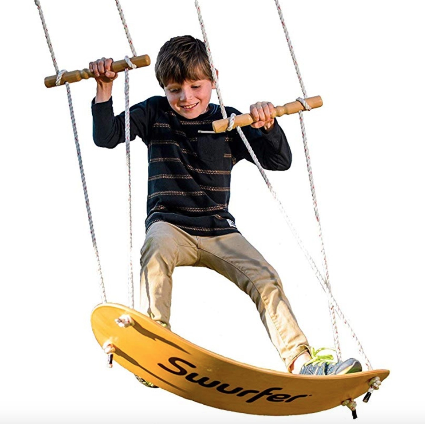 The stand up swurfer swing with a yellow base