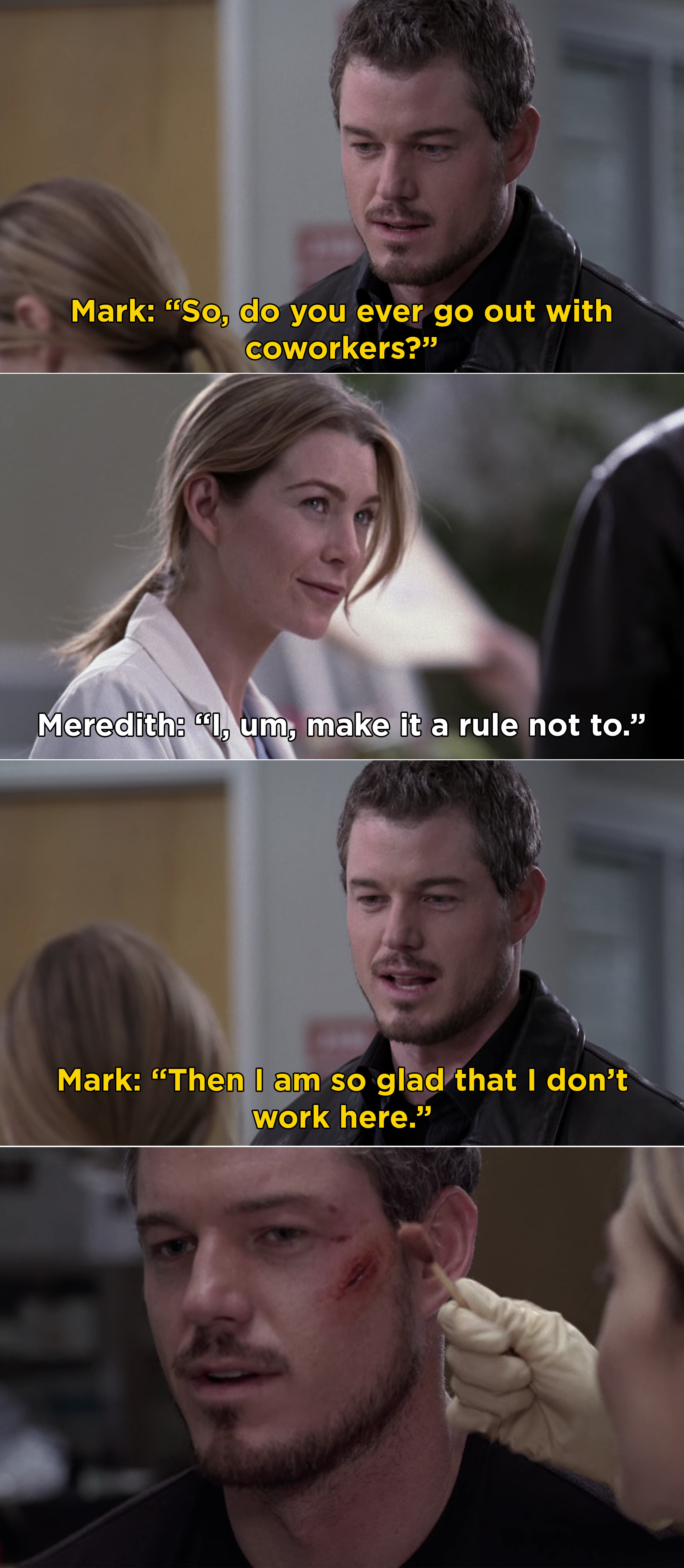 Mark asking Meredith if she ever dates coworkers