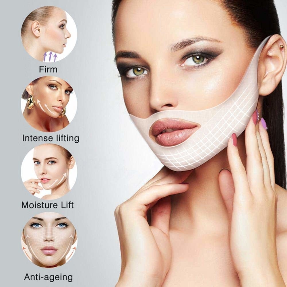 A model wearing a face slimming mask