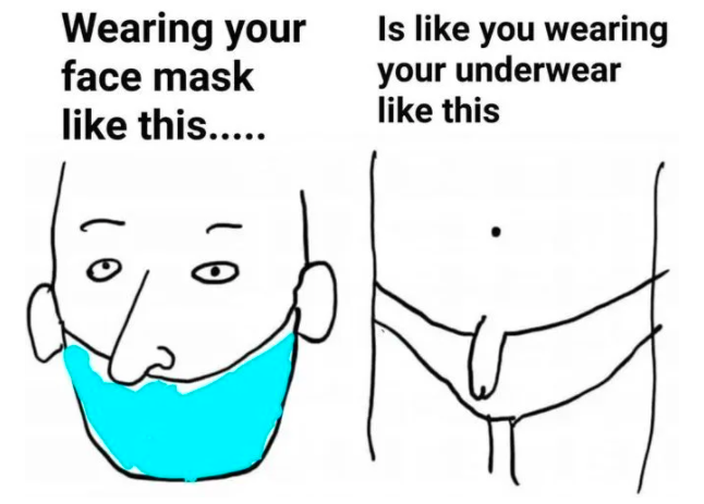 A meme about wearing face masks and underwear the wrong way