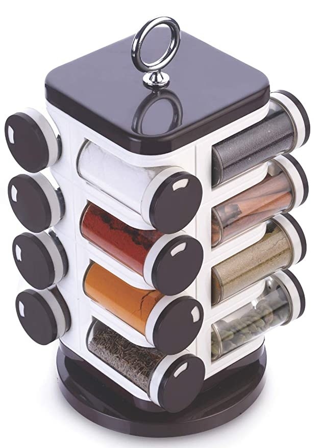 Black and white spice rack.