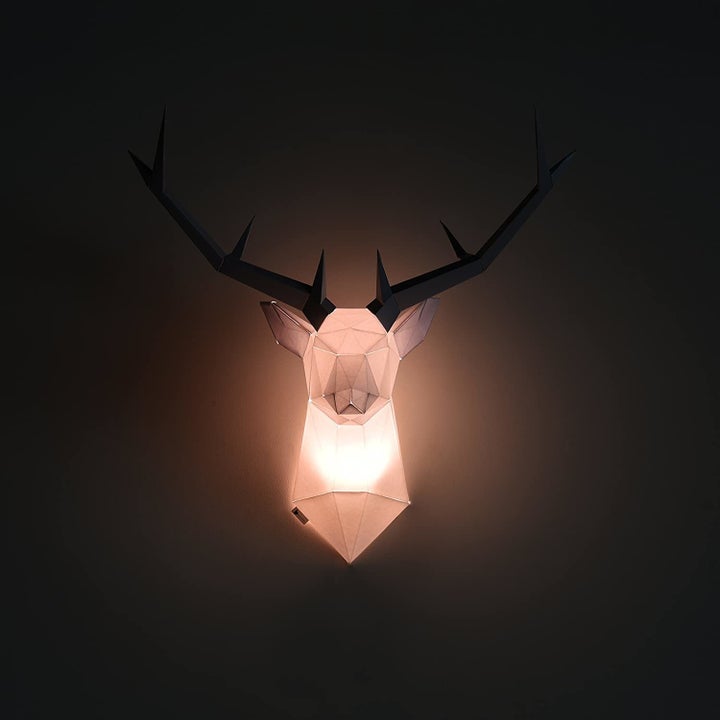 The paper wall trophy displayed over a light.