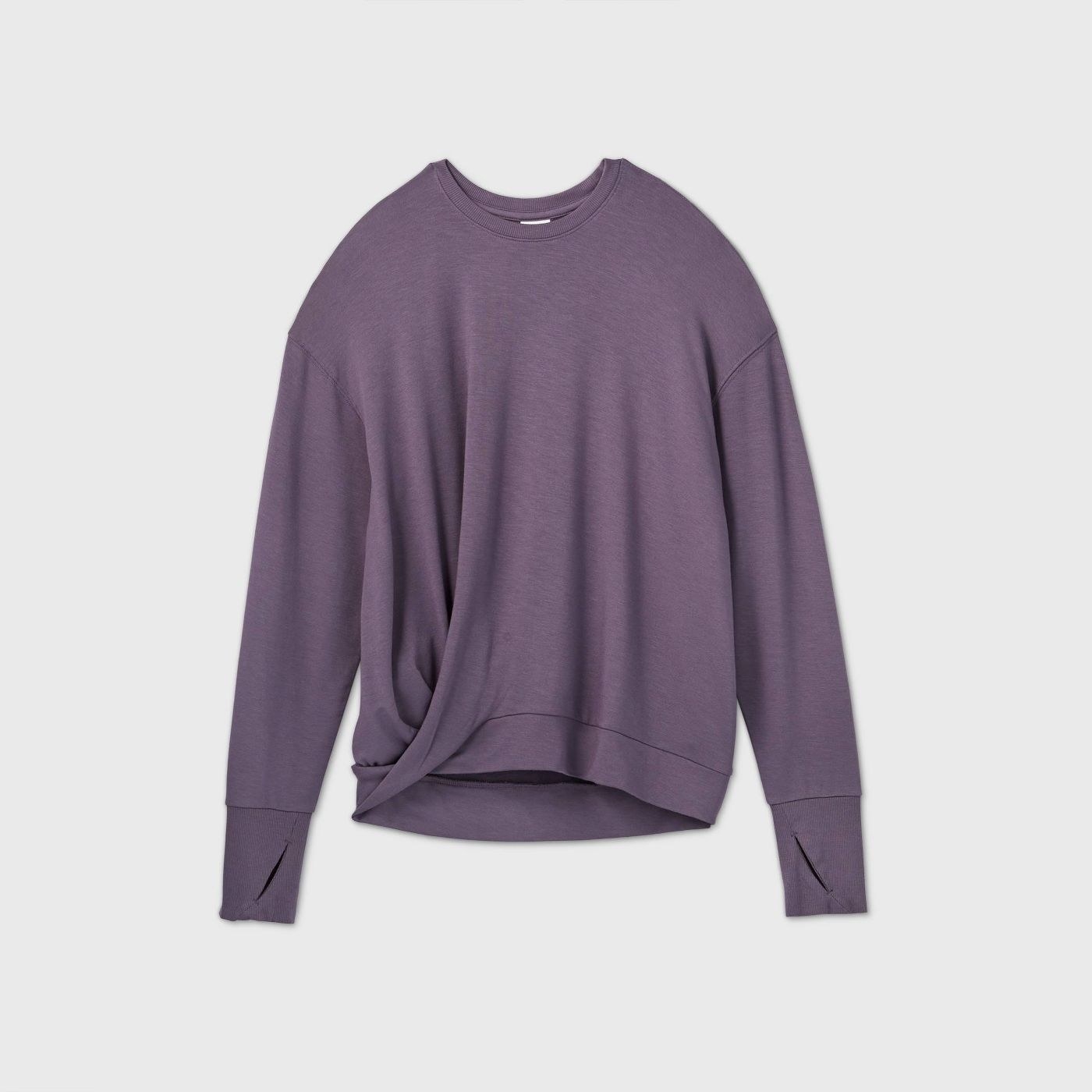 Purple twist front fleece crewneck pullover