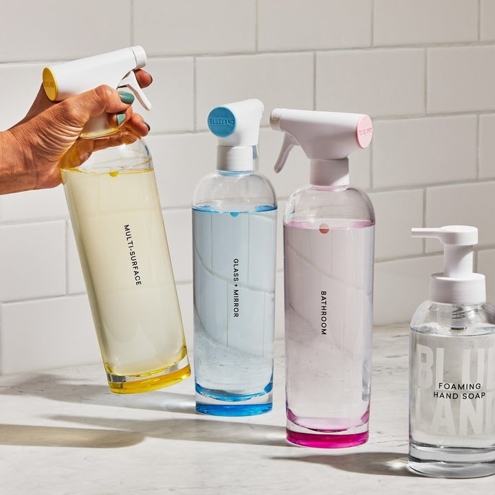 The bottles filled with the natural cleaning products