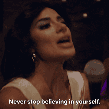 A GIF of Diane Guerrero saying, &quot;Never stop believing in yourself&quot;