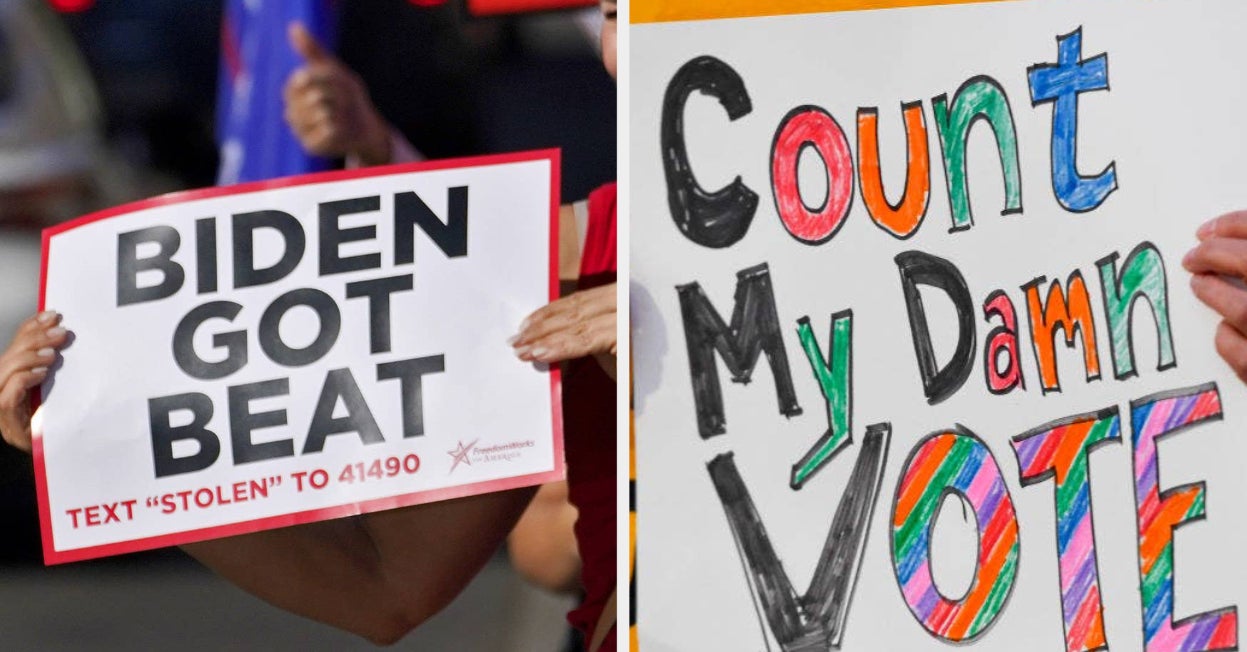 Pictures Of Trump Supporters And Biden Supporters Protesting