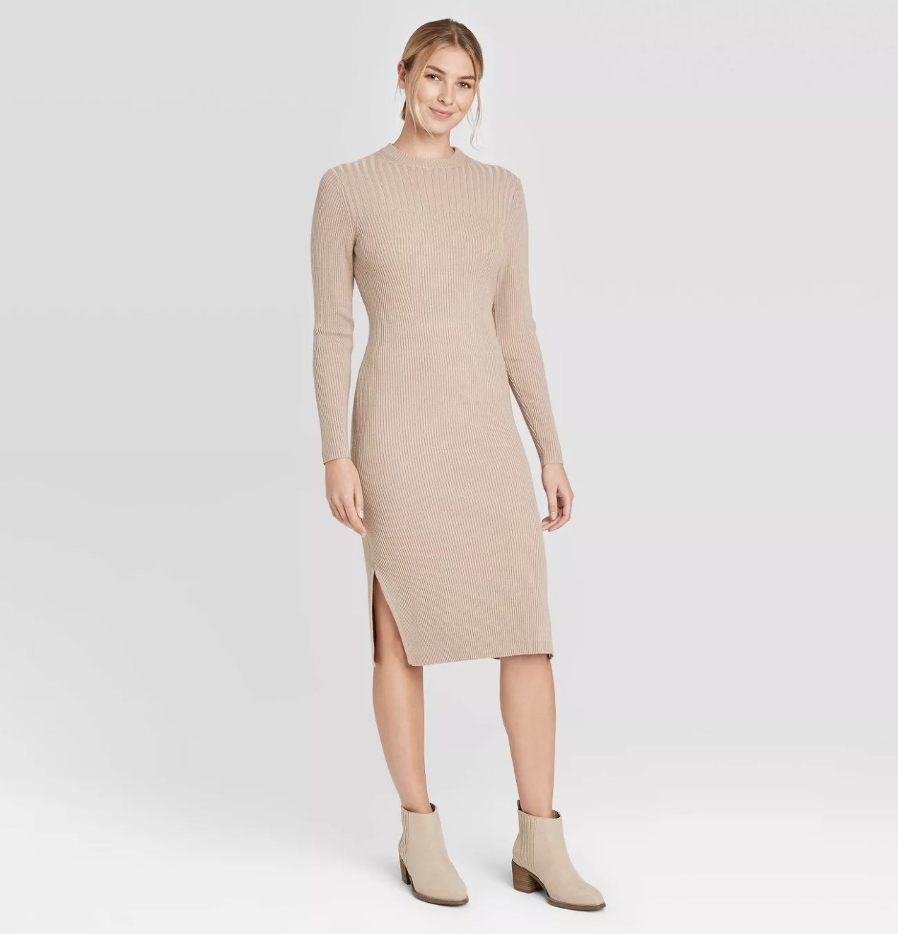 ribbed sweater dress in light brown