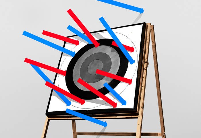 An illustration depicting polling arrows which have missed an archery target
