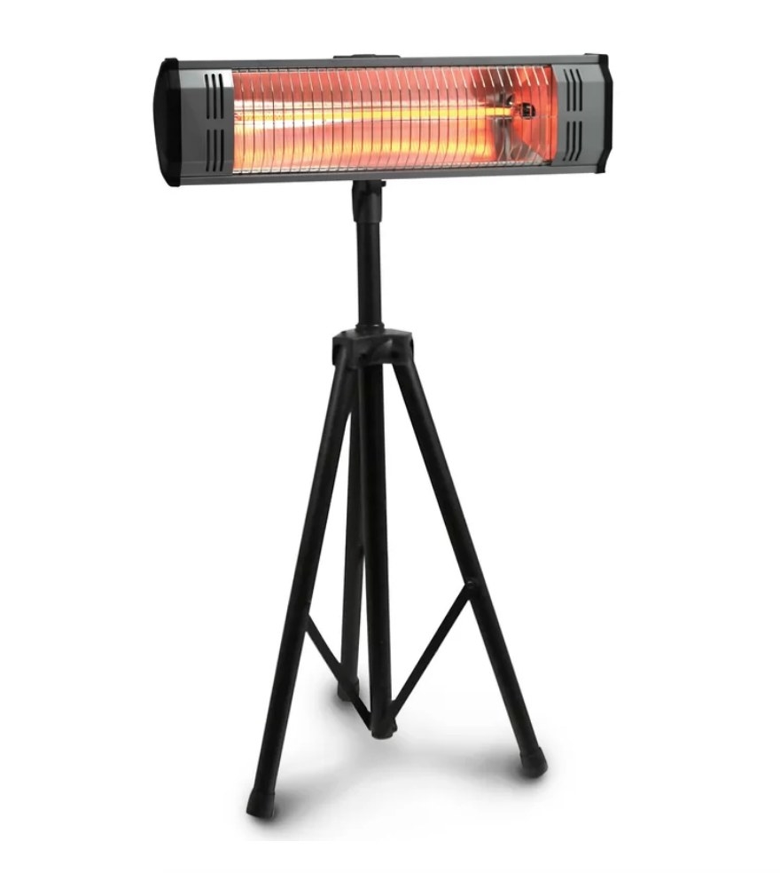 Rectangular heat lamp with black tripod stand