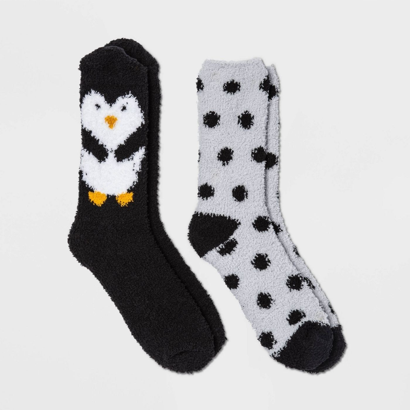 penguin and polka dot fuzzy socks 