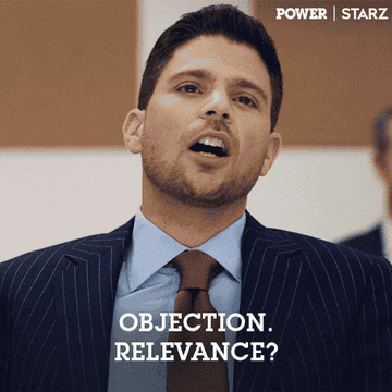 Joe Proctor (Jerry Ferrare) says, &quot;Objection. Relevance?&quot; on Power