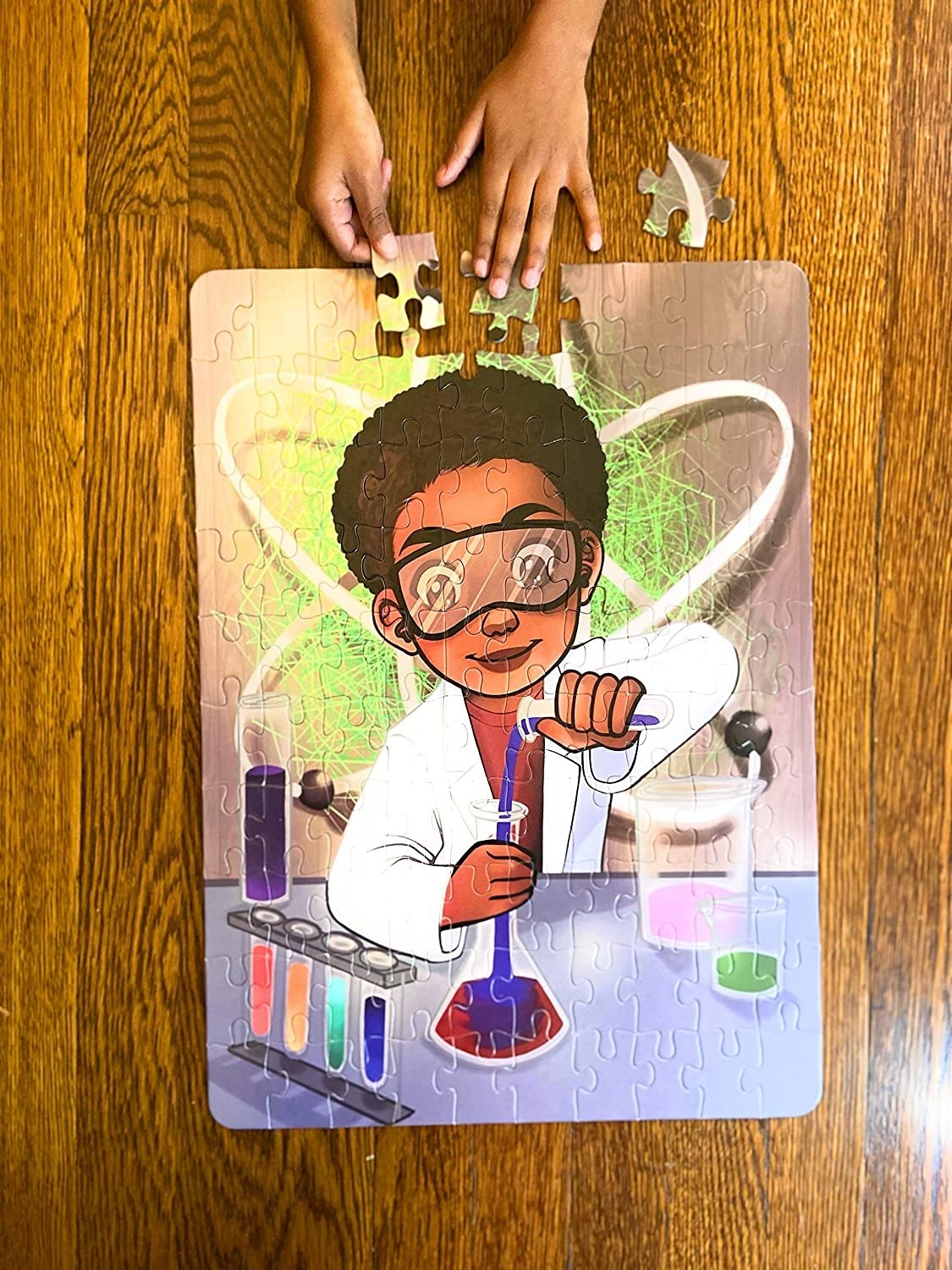 The puzzle with an illustration of someone using chemistry equipment