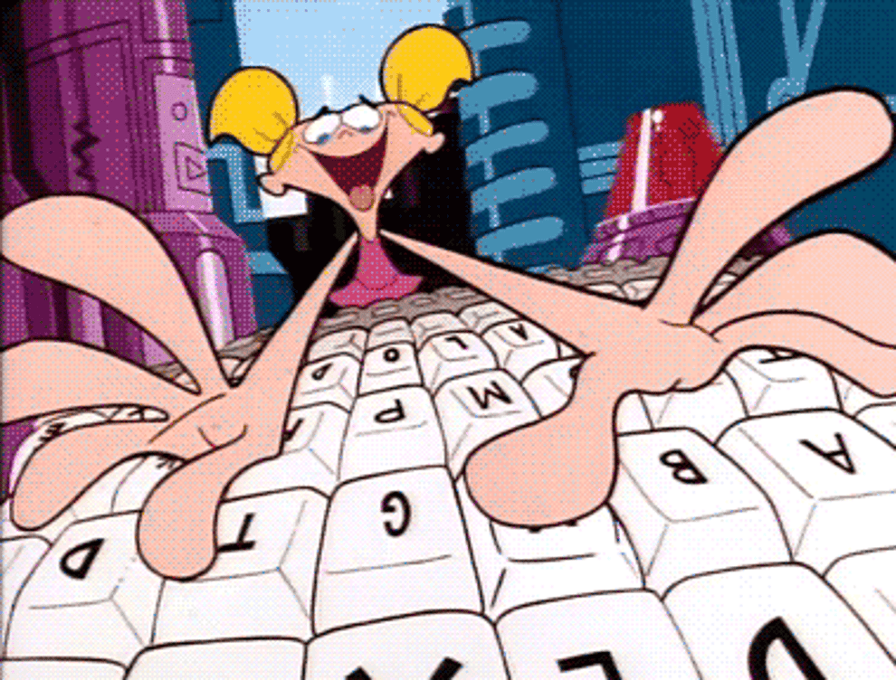 Dee Dee from Dexter&#x27;s Lab, typing enthusiastically