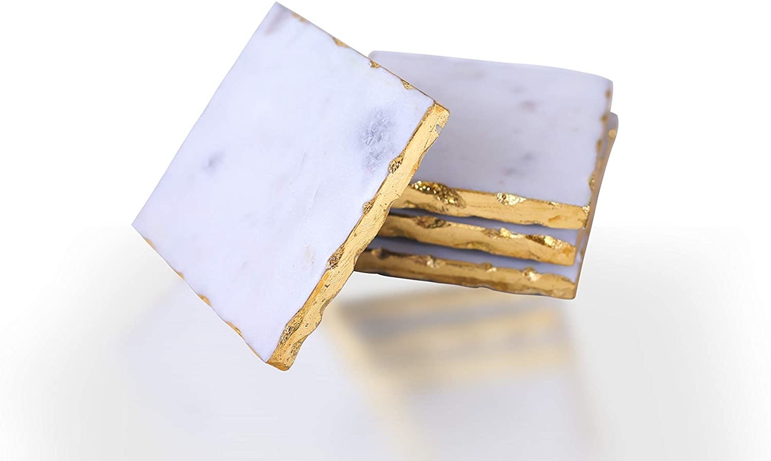 square coasters in white marble with golden edges