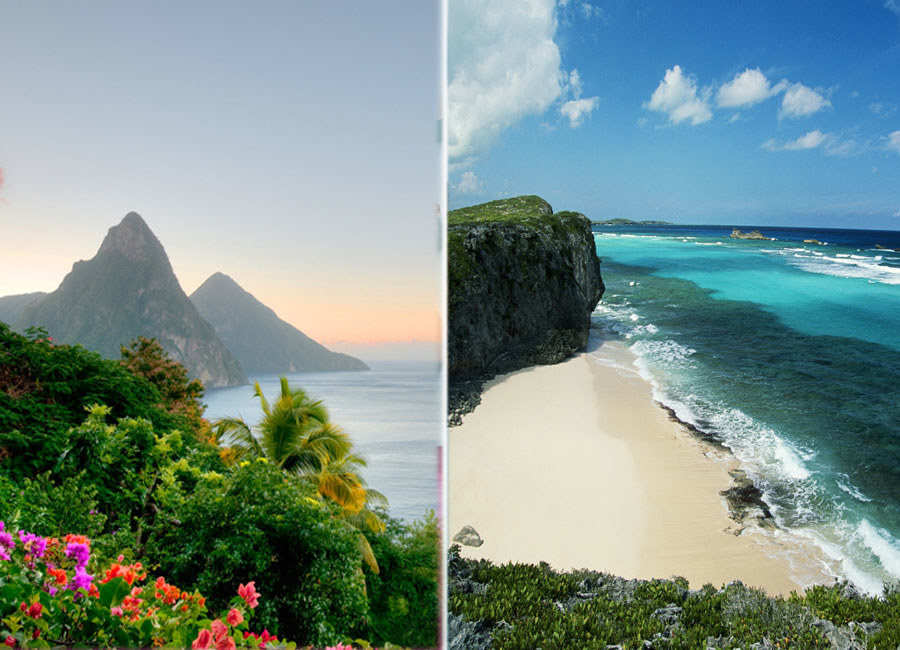 Ocean landscapes of St. Lucia and the Turks and Caicos.