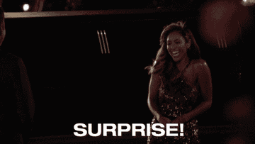 Taysia saying, &#x27;Surprise!&#x27; after she exits her limo