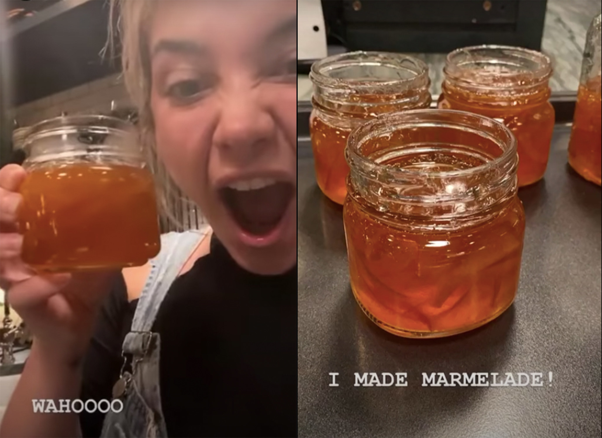 Flo shows off the many little jars she filled with marmalade