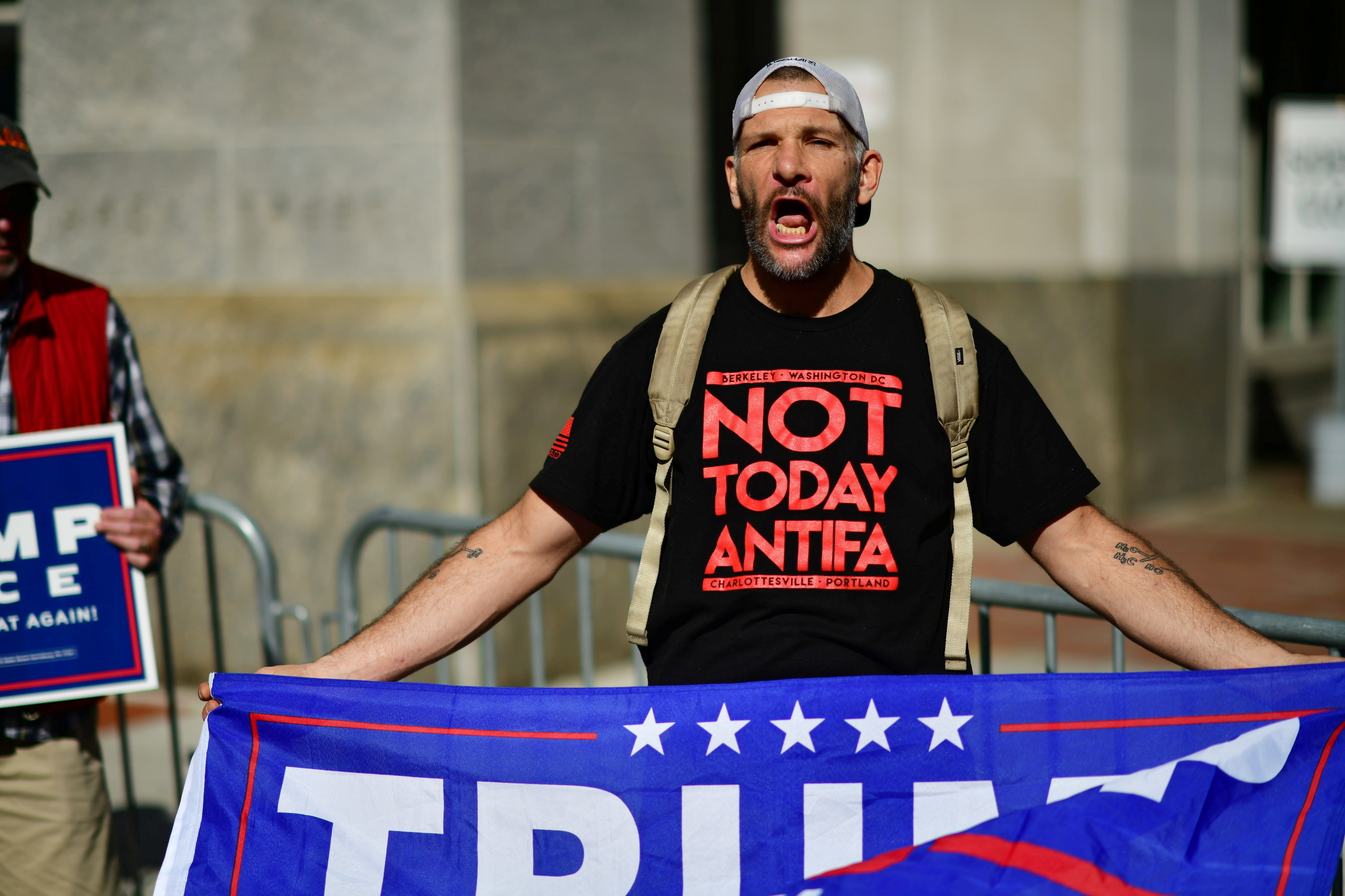 Man in shirt that says, &quot;Not Today Antifa&quot;