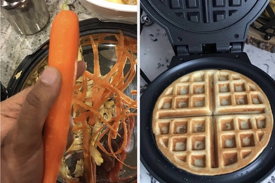 A shaved carrot and a waffle maker