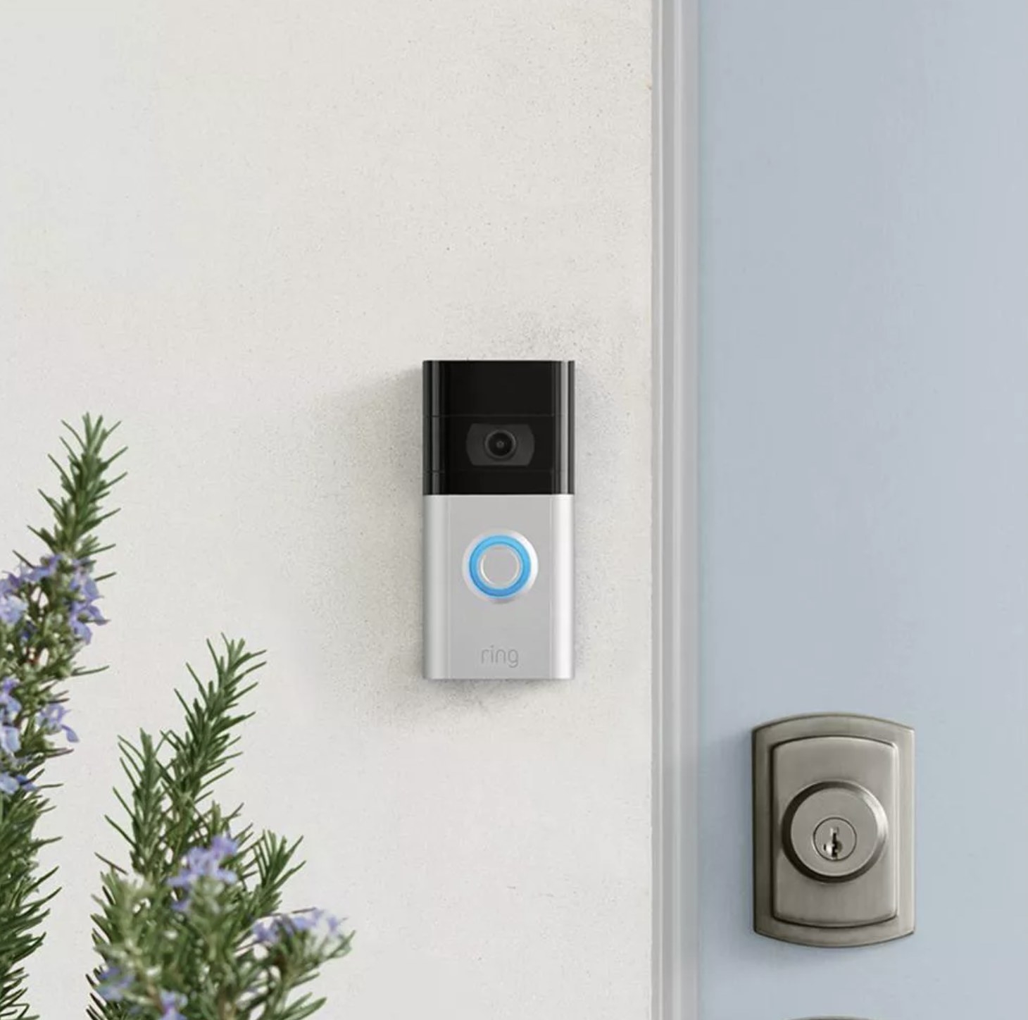 The ring video doorbell on a house