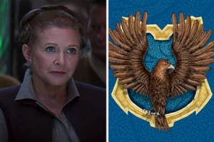 Leia Organa next to an image of the Ravenclaw crest