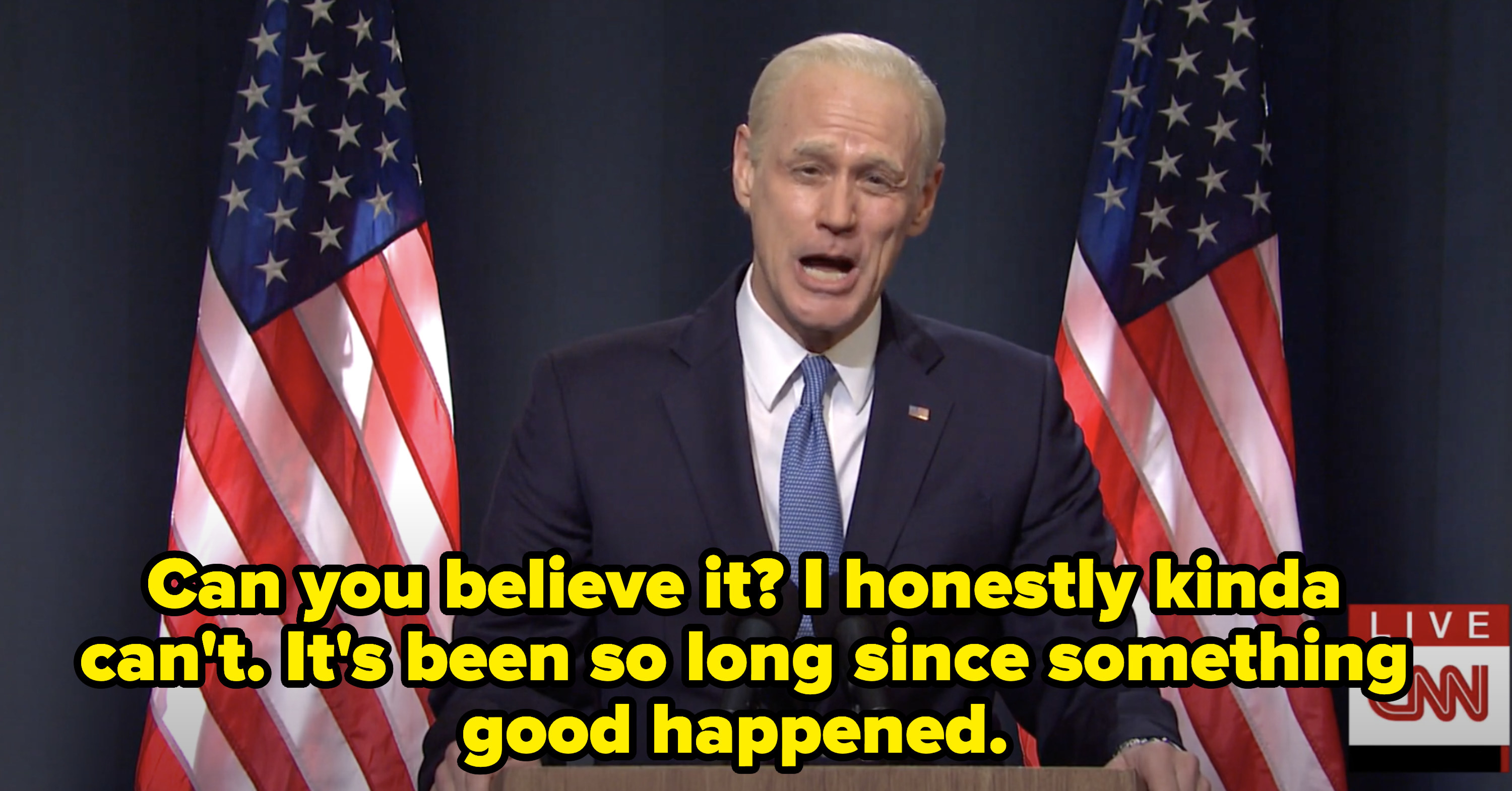 Biden saying he can&#x27;t believe it and that it&#x27;s been so long since something good happened