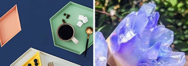 geometric stacking trays for food, soap that looks like a crystal