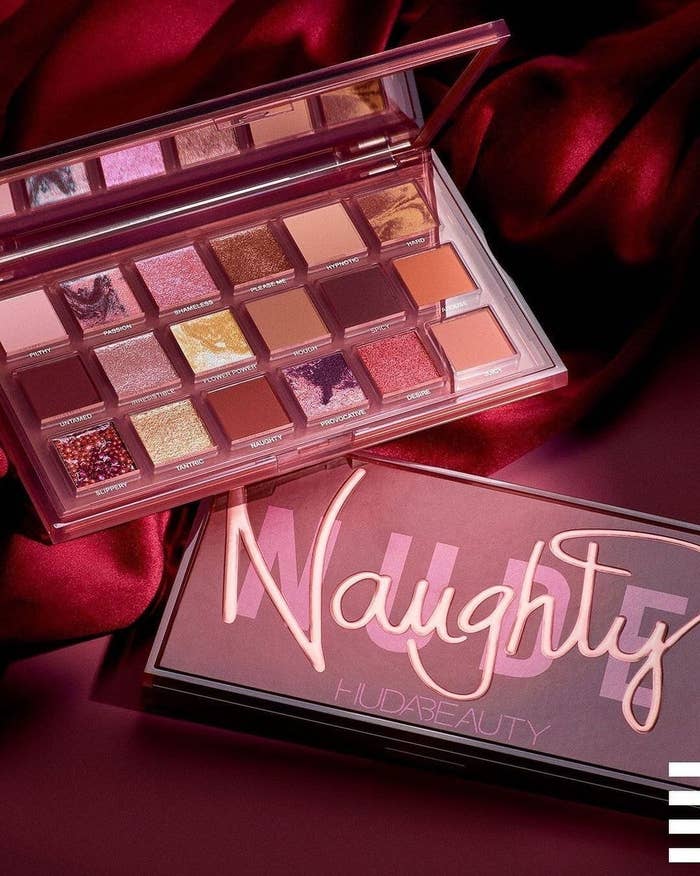 The shimmering eyeshadow palette with label &quot;Naughty Nude&quot;
