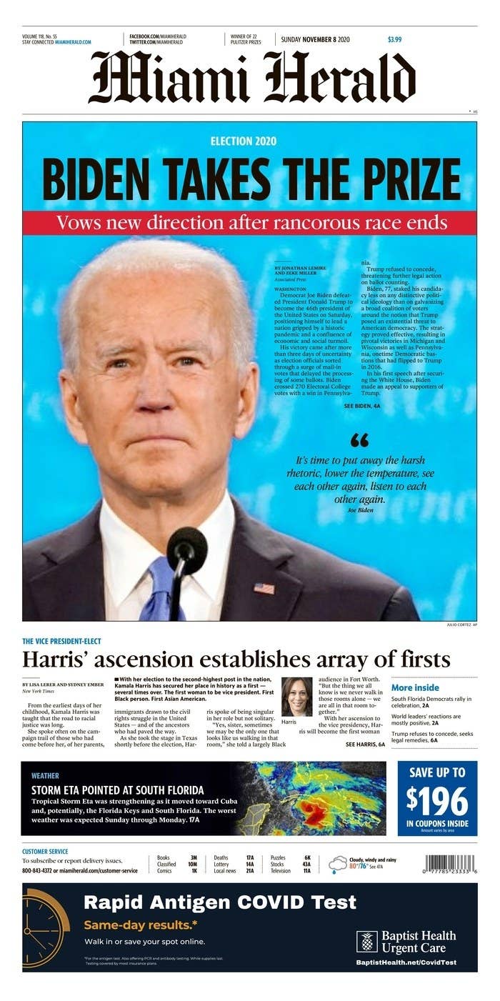 Newspaper Front Pages Mark Joe Biden Us Election Win Newspaper Front Pages Mark Joe Biden Us Election Win