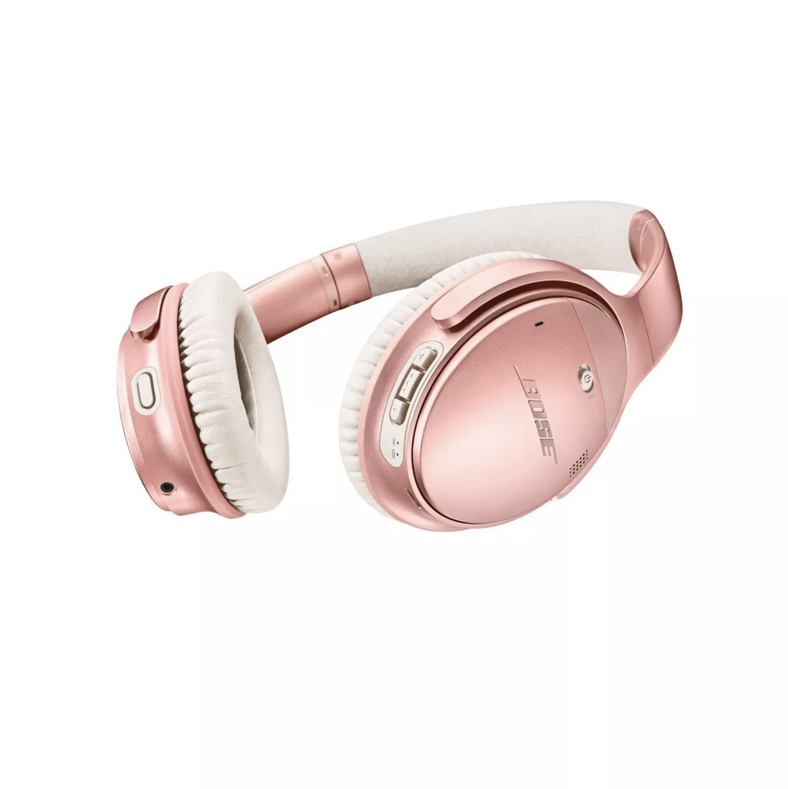 Pink and white noise-canceling headphones isolated on a white background