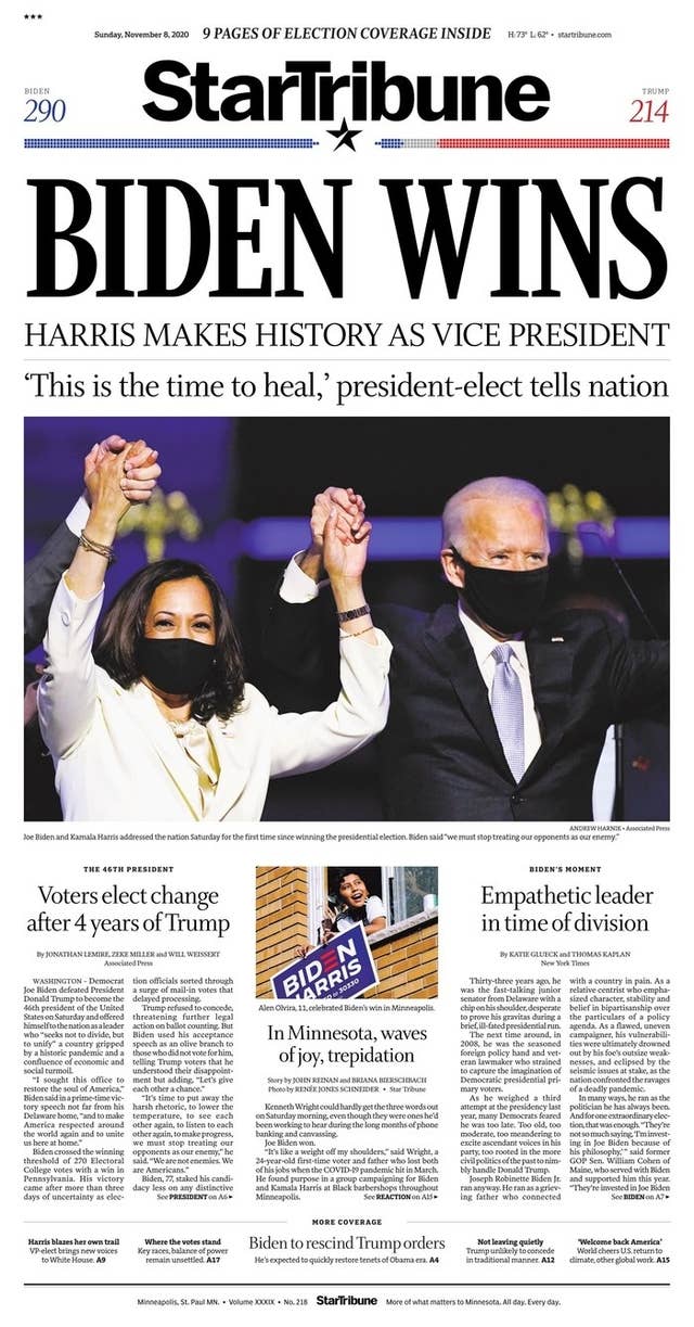 Newspaper Front Pages Mark Joe Biden Us Election Win