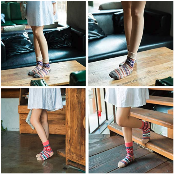 A model wearing different pair of the knit socks
