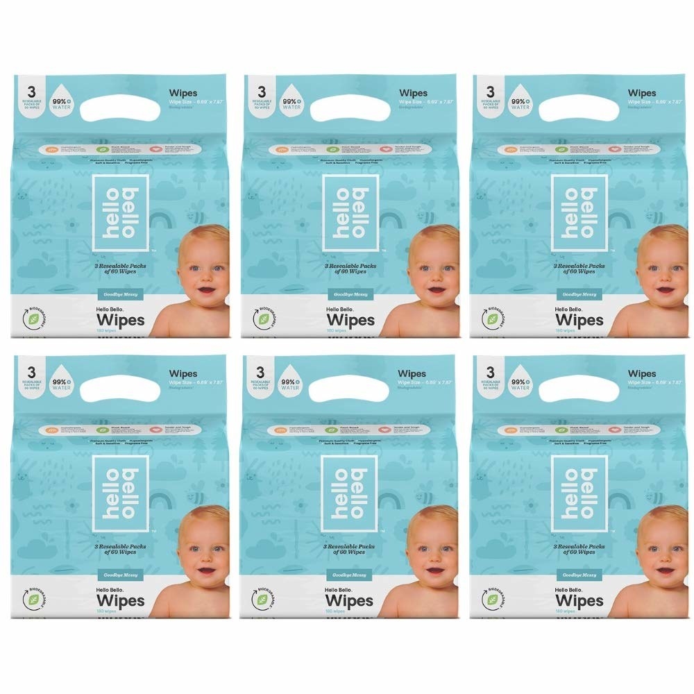 Six packages of Hello Bello baby wipes