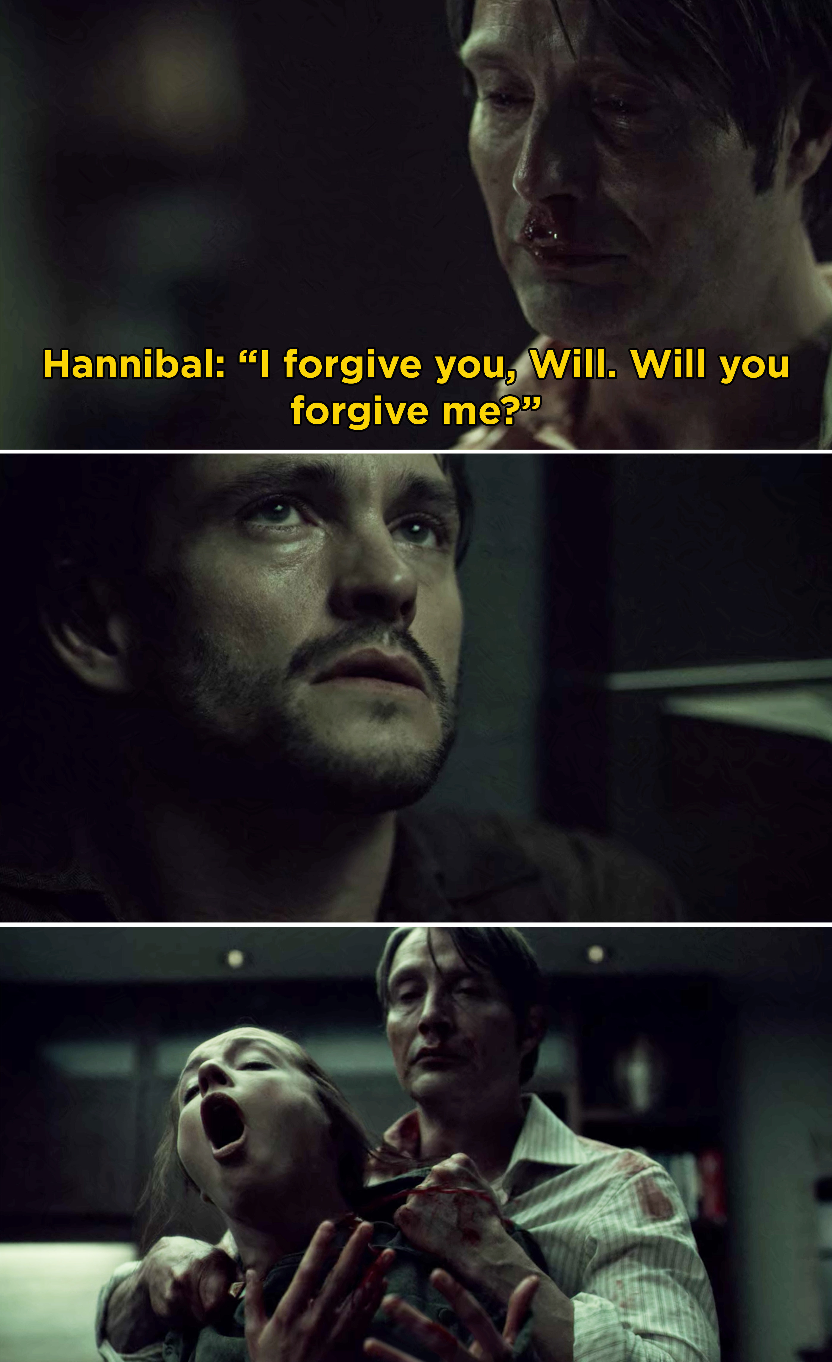 Hannibal saying he forgives Will before slitting Abigail&#x27;s throat