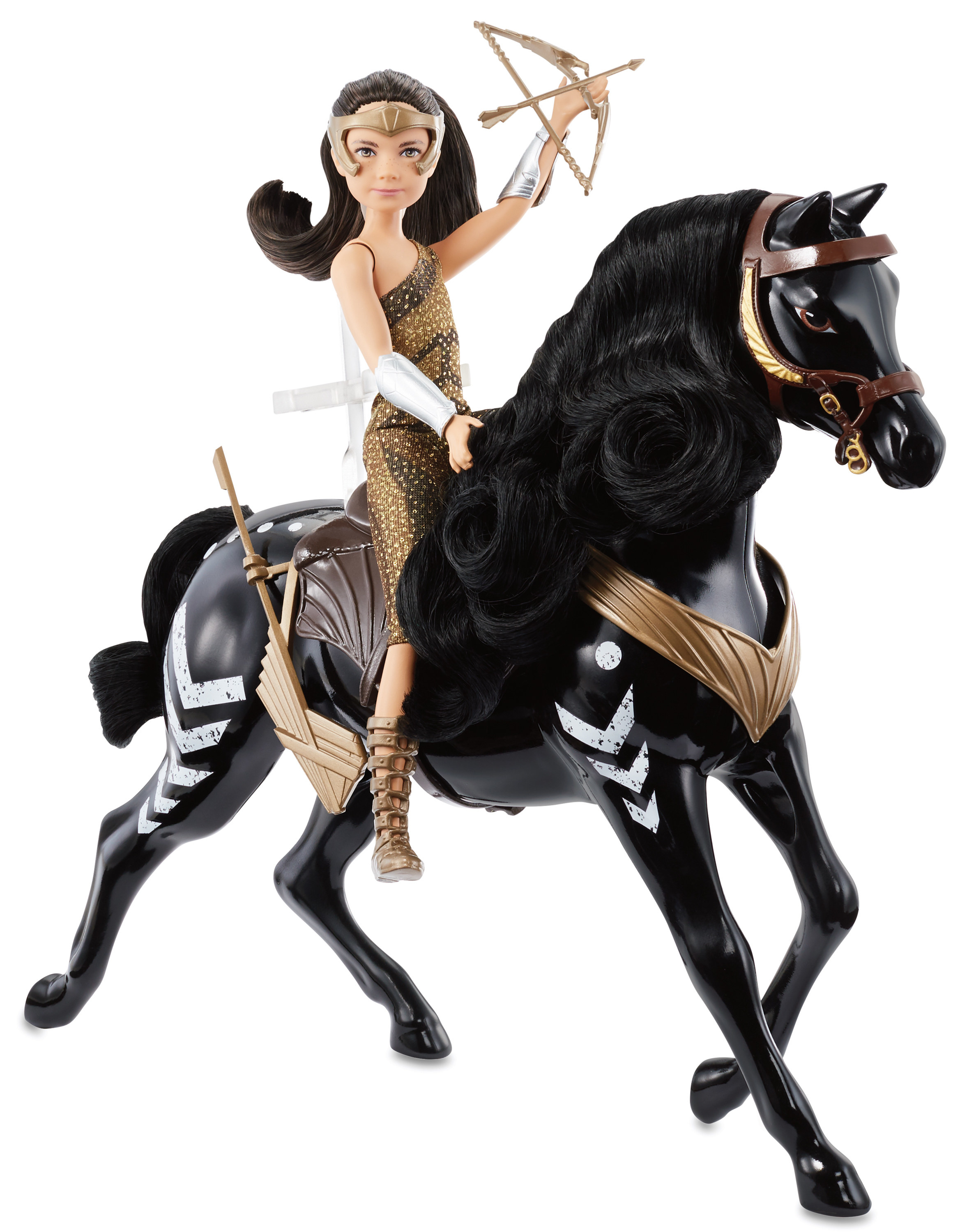 The doll, which has bendable arms and legs, clipped into the saddle to &quot;ride&quot; the horse