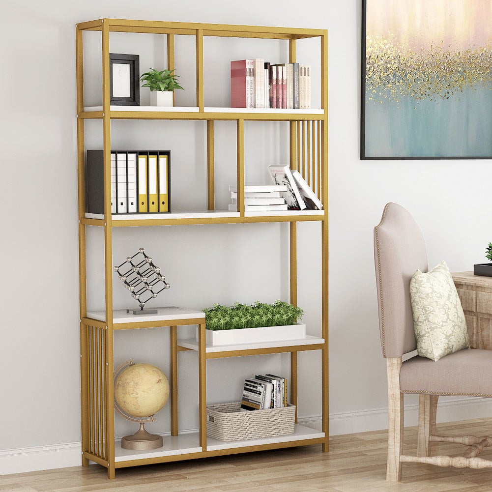 Seven-shelf metal frame bookcase