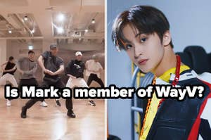An image of WayV next to an image of Mark from NCT