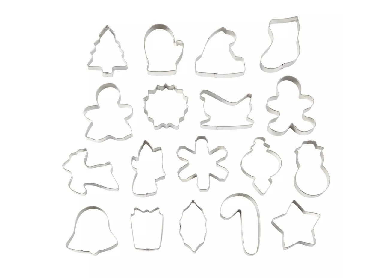 Metal cookie cutters in holiday shapes