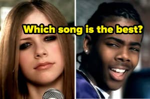 Avril is on the left singing with Mario on the right labeled, "Which song is the best?"