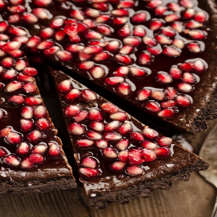 A dark chocolate and pomegranate tart.