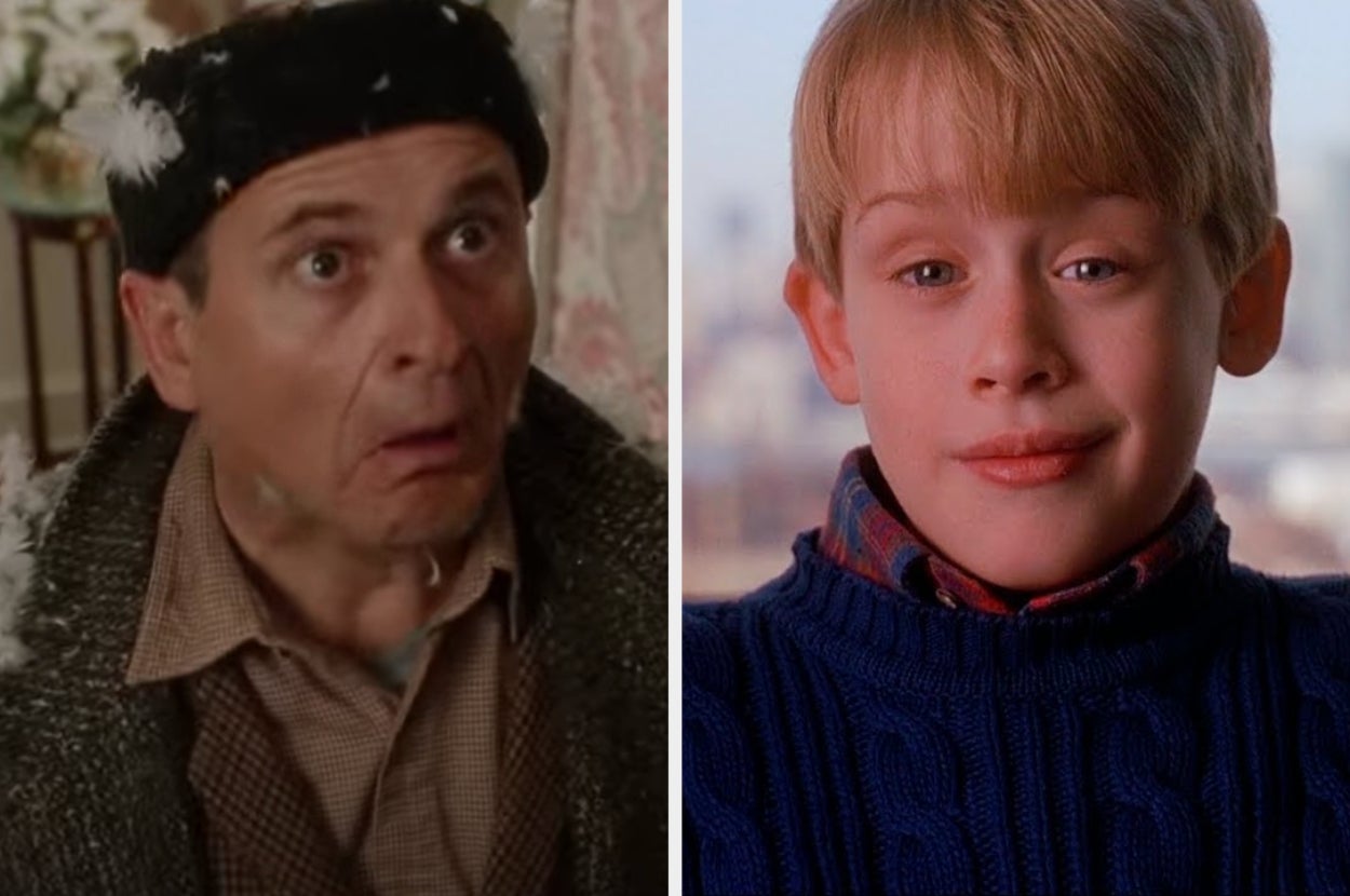 Harry from "Home Alone" is making a funny face with Kevin McCallister smiling on the right