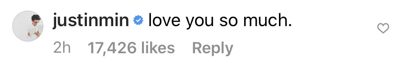 Screenshot on an Instagram comment from Justin H. Min