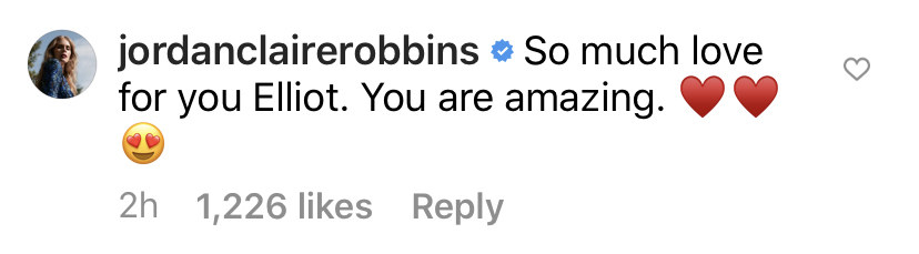 Screenshot on an Instagram comment from Jordan Claire Robbins